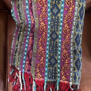 Vintage Colorful Woven Textile with Fringe